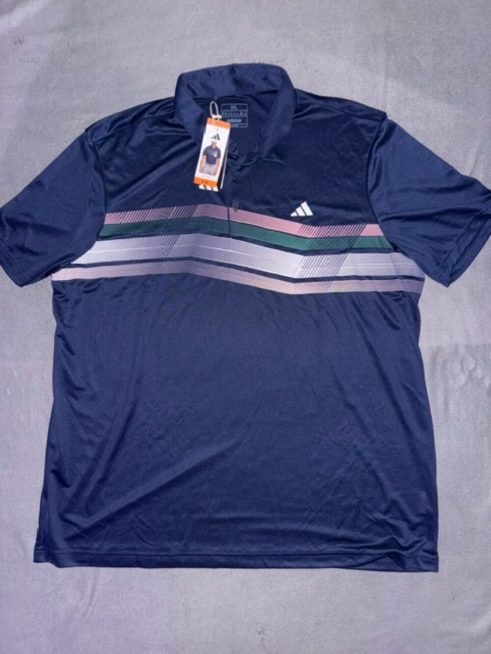 Adidas Golf Polo Shirt Mens 2XL Navy Blue Striped Performance Short Sleeve NWT